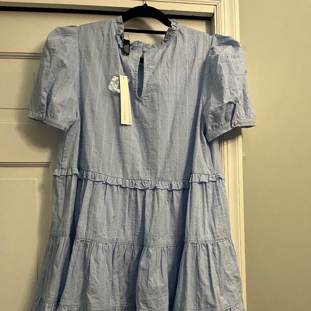 AQUA Clip Dot Dress Blue (Size L)